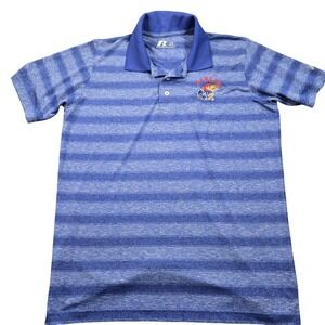 Kansas Jayhawks Polo Shirt Mens Large Blue NCAA Basketball Russell Athletic